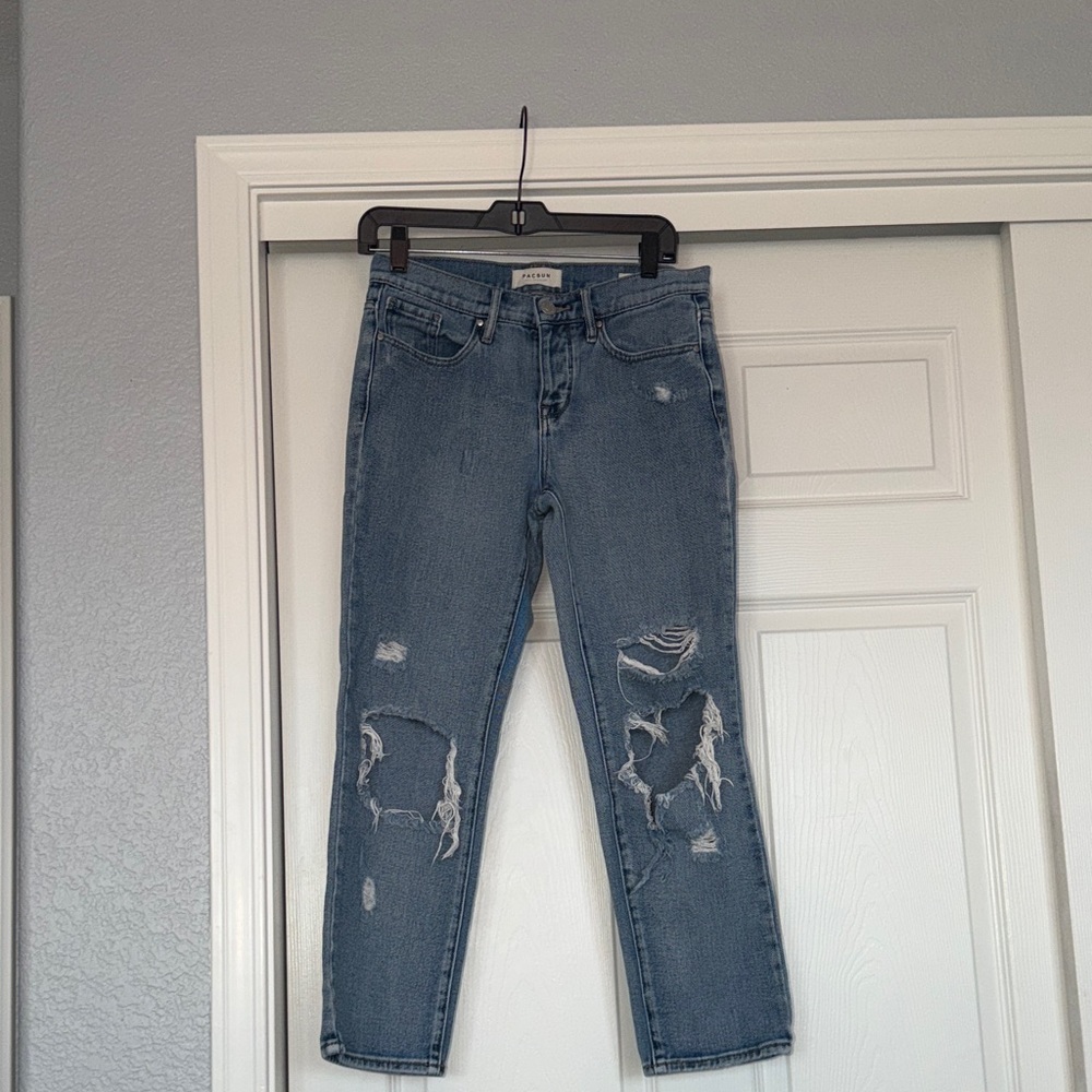 PacSun Light Blue Distressed Straight Leg Jeans